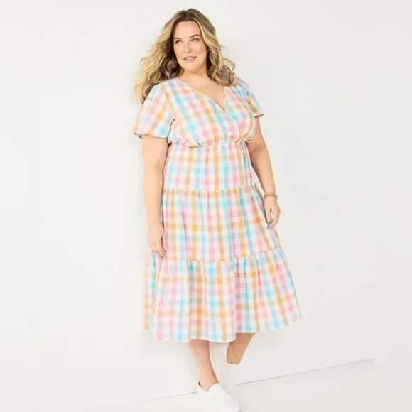 croft & barrow Dresses & Skirts - NEW Croft & Barrow Checkered Tiered Seersucker Short Sleeve Dress Sz XXL